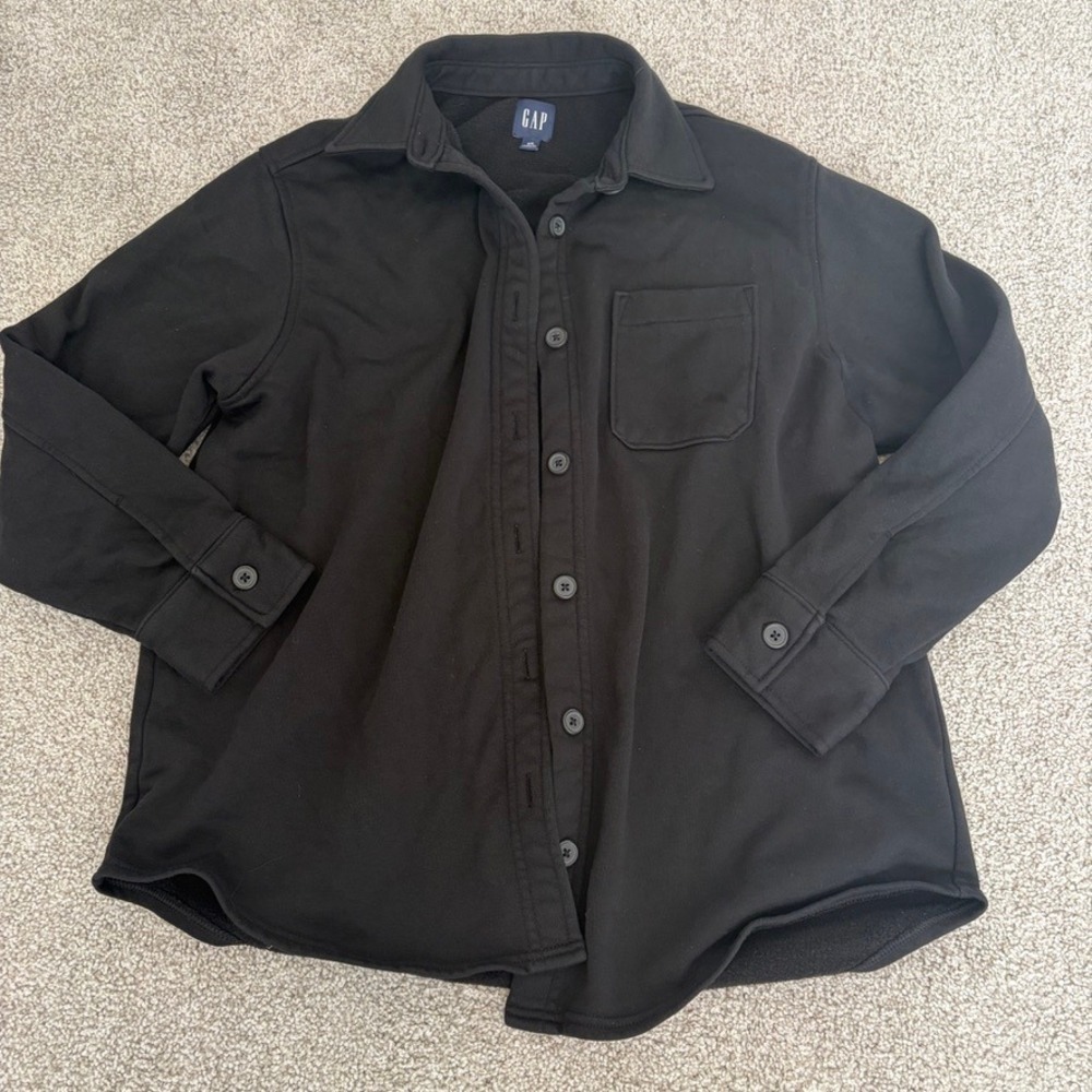 GAP Vintage Soft Shirt Jacket‎ Womens XS Black Fleece Oversized Cozy Casual Fall